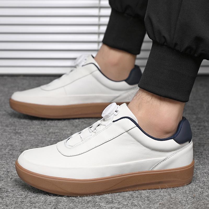 Men'S Spring New Genuine Top Layer Cowhide Low-Top Skate Shoes, Light Luxury Thick Sole German Trainers, Versatile White Casual Sports Sneakers