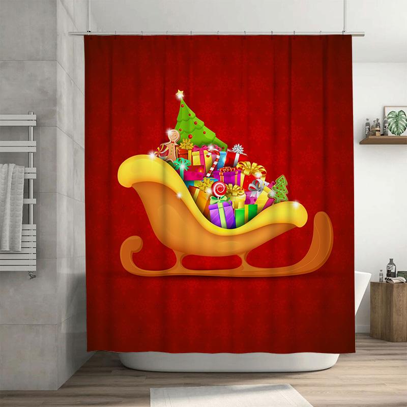 

TU Christmas Bath Curtain Festive Holiday Shower Curtain Winter Wonderland Decor Red and Green Snowman Pattern Waterproof Fabric 90x180cm35x71in