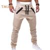 Winterhose für Herren, Kordelzug, elastische Taille, mit Taschen, Reißverschluss-Dekor, Jogger, lockere Knöchel-Bündchen, einfarbig, Outdoor-Hose, Plissee-Jogginghose