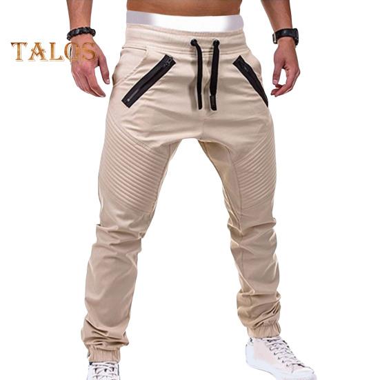 Winterhose für Herren, Kordelzug, elastische Taille, mit Taschen, Reißverschluss-Dekor, Jogger, lockere Knöchel-Bündchen, einfarbig, Outdoor-Hose, Plissee-Jogginghose M beige