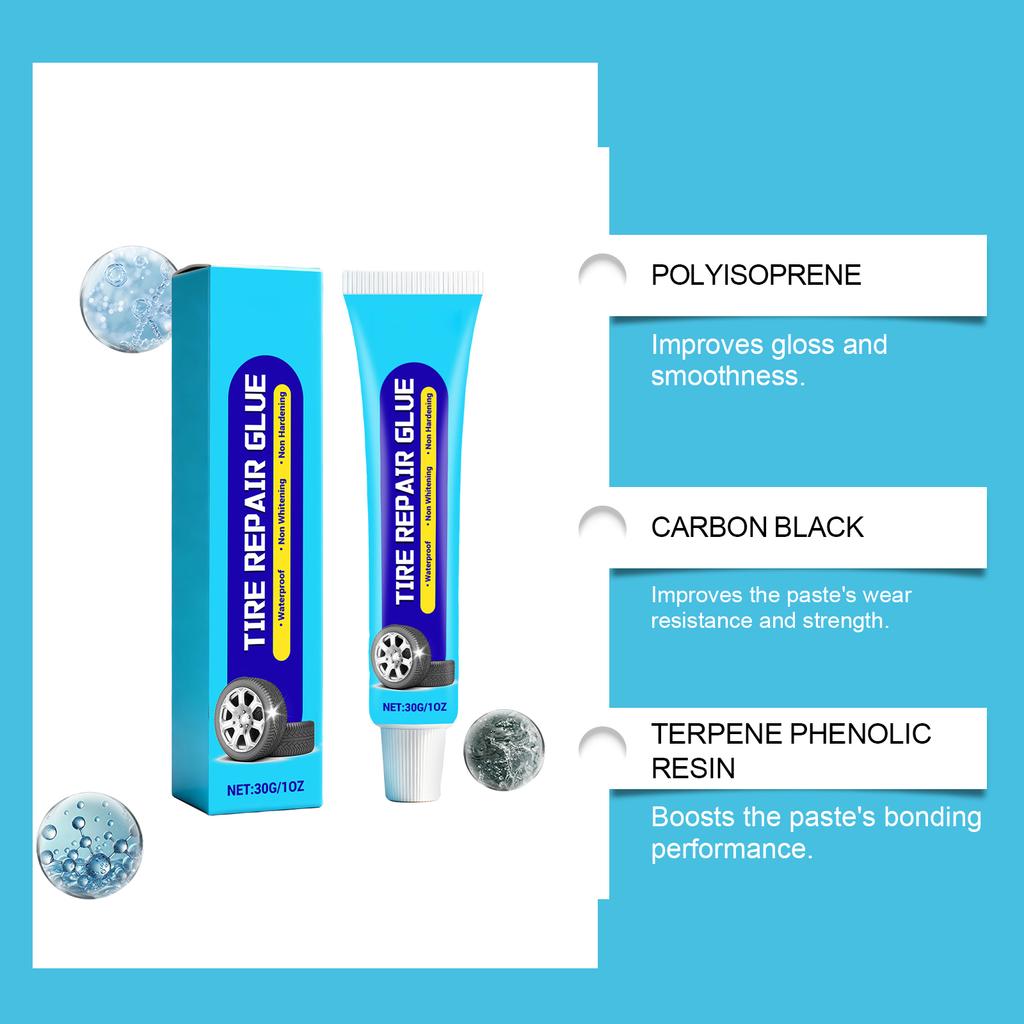Tire Care Adhesive For Everyday Maintenance And Care Of Car Tire Sidewall Punctures, Damage, And Cracks
