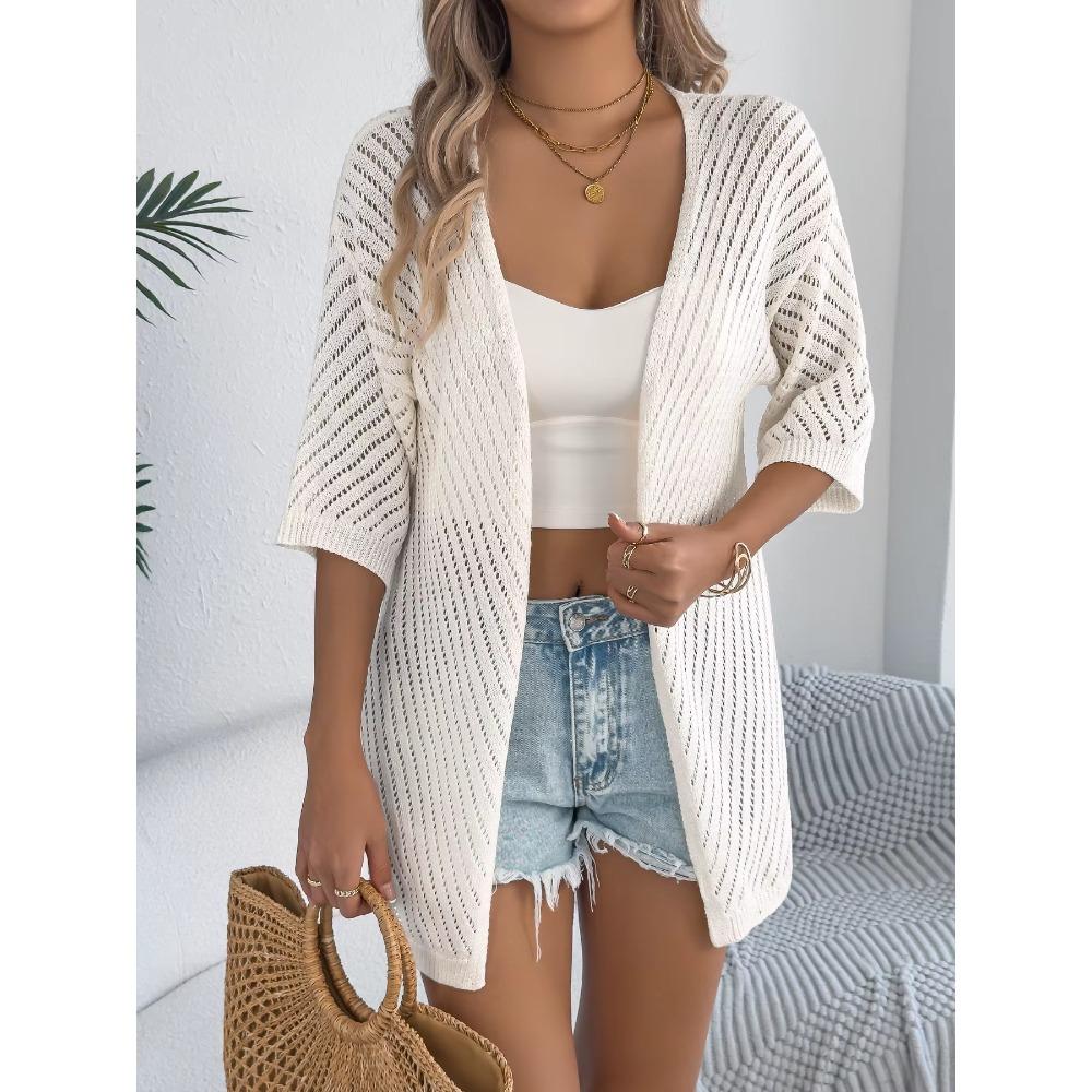 Spring Summer Knitted Cardigan 2026 Casual Solid Color Hollow Out Sun Proof Tops for Women Khaki Black Pink Valentine's Day