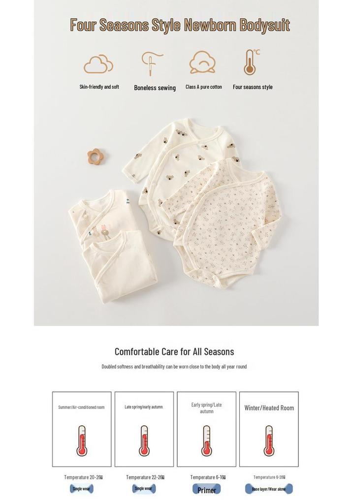 Premium Pure Cotton Baby Bodysuit, 0-1 Year, Spring/Autumn, Seamless Triangle Romper for Newborns