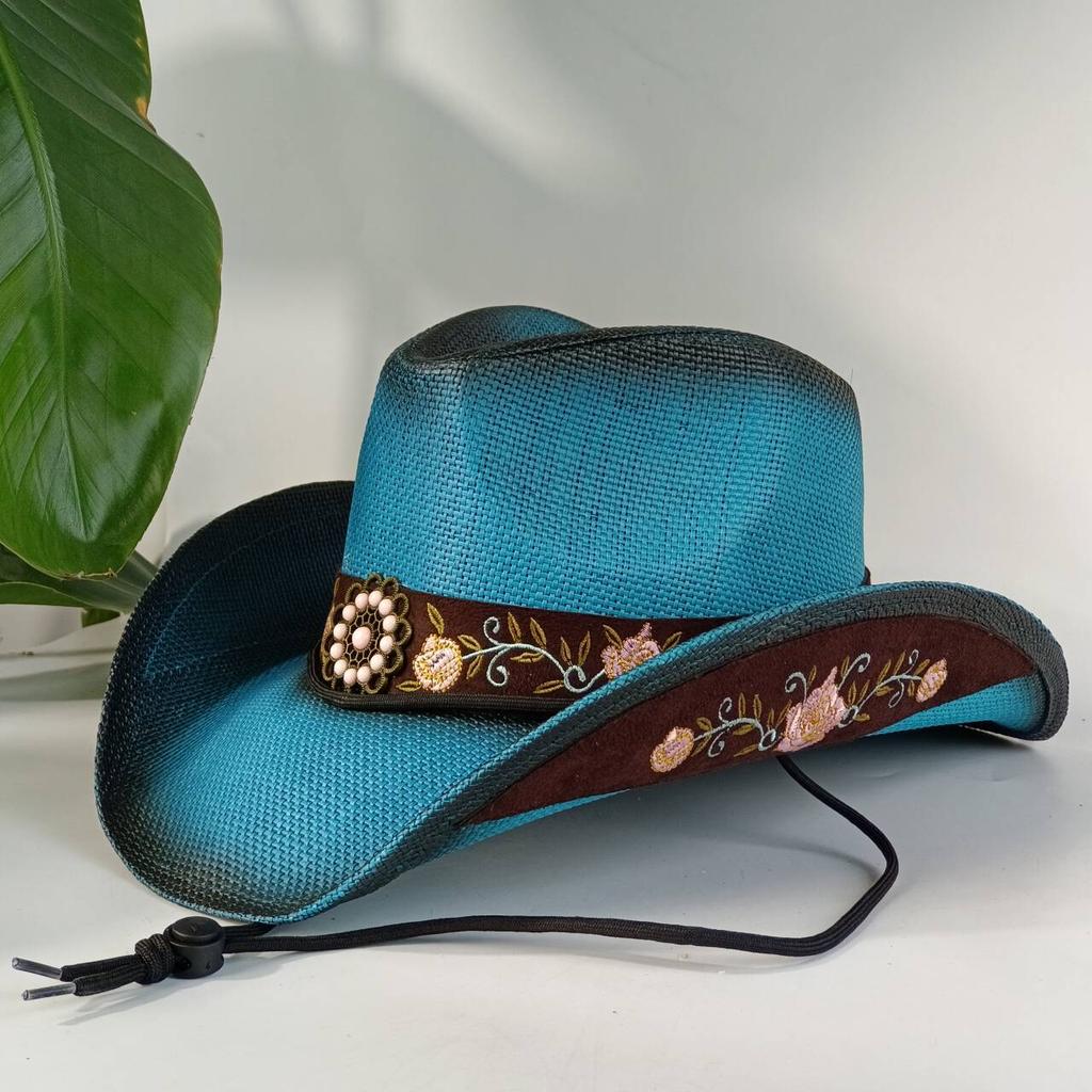 Western Cowboy Embroidered Straw Hat with Accessories Unisex Suitable for Rodeo Performances and Cowgirl Attire Gorro Cowboy
