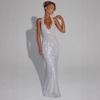Sexy deep V sleeveless neck dress women's year summer temperament sequined backless waist hip skirt