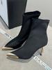 Metal pointed high-heeled elastic thin boots women's 2025 autumn new fashion versatile black temperament short boots stiletto
