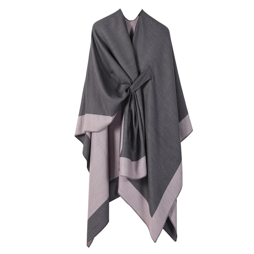 Multi-Functional Women's Solid Color Shawl Cloak with Fringe