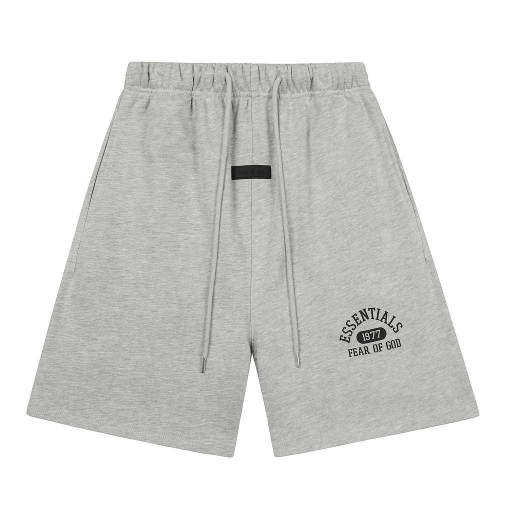 Fear of God Essentials 1977 Arch Logo Print Sweat Shorts Unisex Loose Cotton Drawstring Casual Sports Shorts 3 Colors