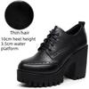 Brogue Damenschnürschuhe im britischen Stil aus Leder mit klobigen Absätzen, High Heels, wasserdichter Plateau-Sohle, runder Spitze, tiefem Ausschnitt