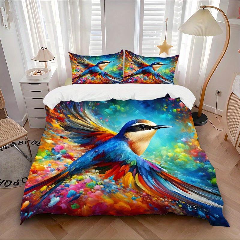 

3pcs Colorful Bird Bedding Cover Set, Fashion Classic Popular Print Bedding Set, Soft Comfortable, All - Season Use, For Bedroom183 135x200cm