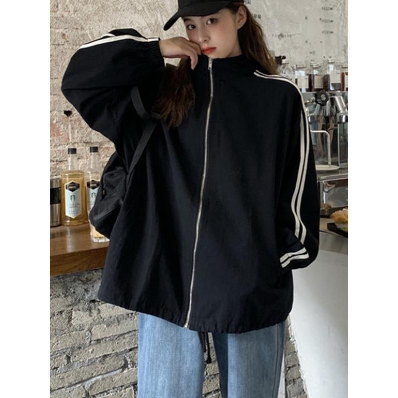Womens Loose Fit Lightweight UV Protection Jacket Baseball Style Long Sleeve Casual Outerwear With Drawstring Waist