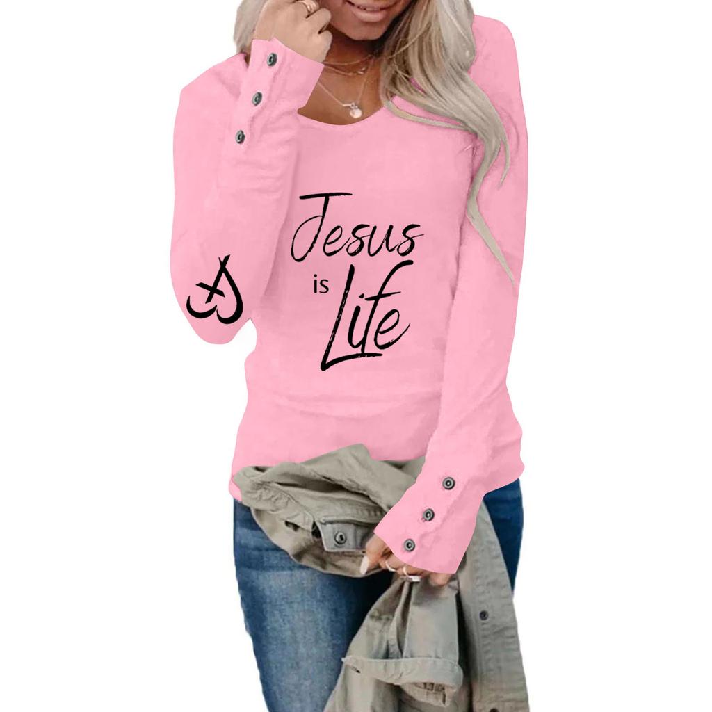 Tshirts For Women Long Sleeve,Round Sleeve Vertical Cross Casual Graphic Shirt,