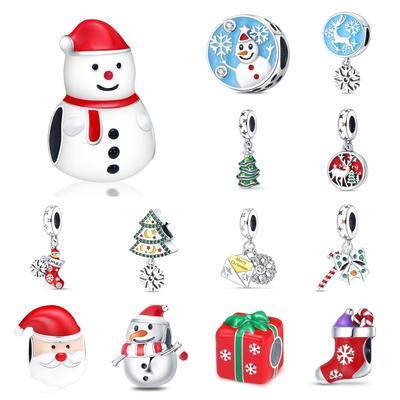 Christmas Theme Series Christmas Tree Bell Snowflake Bead Pendant White 925 Silver Accessories Beaded Bracelet Jewelry Gift