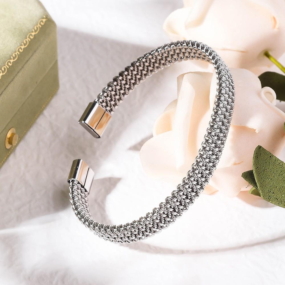 Позолоченный титановый стальной открытый браслет-манжета - Европейская и американская мода, плетеный дизайн