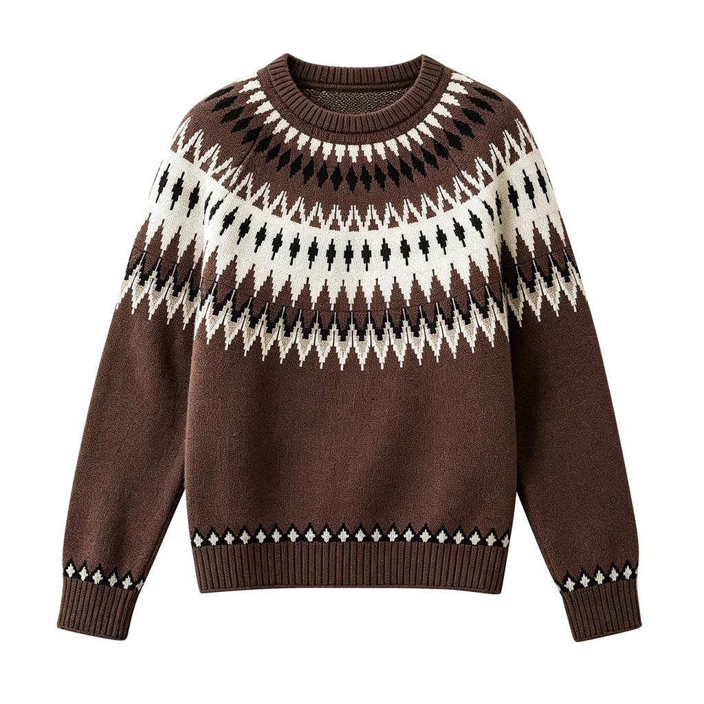 Women's Color Block Loose Fit Neck Pullover Sweater
