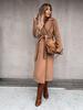 Women's Spring/Autumn Simple V-neck Wool Long Coat with Tie