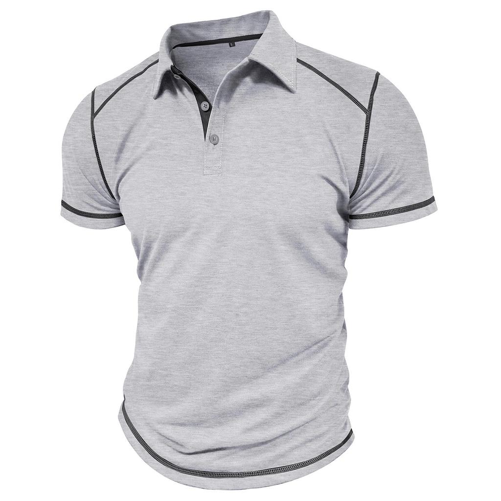 Men’s Polo T-shirt Cotton Short Sleeves Color Block Slim Fit Shirts Turn-down Collar Button Pullovers Spring Summer Casual Wear