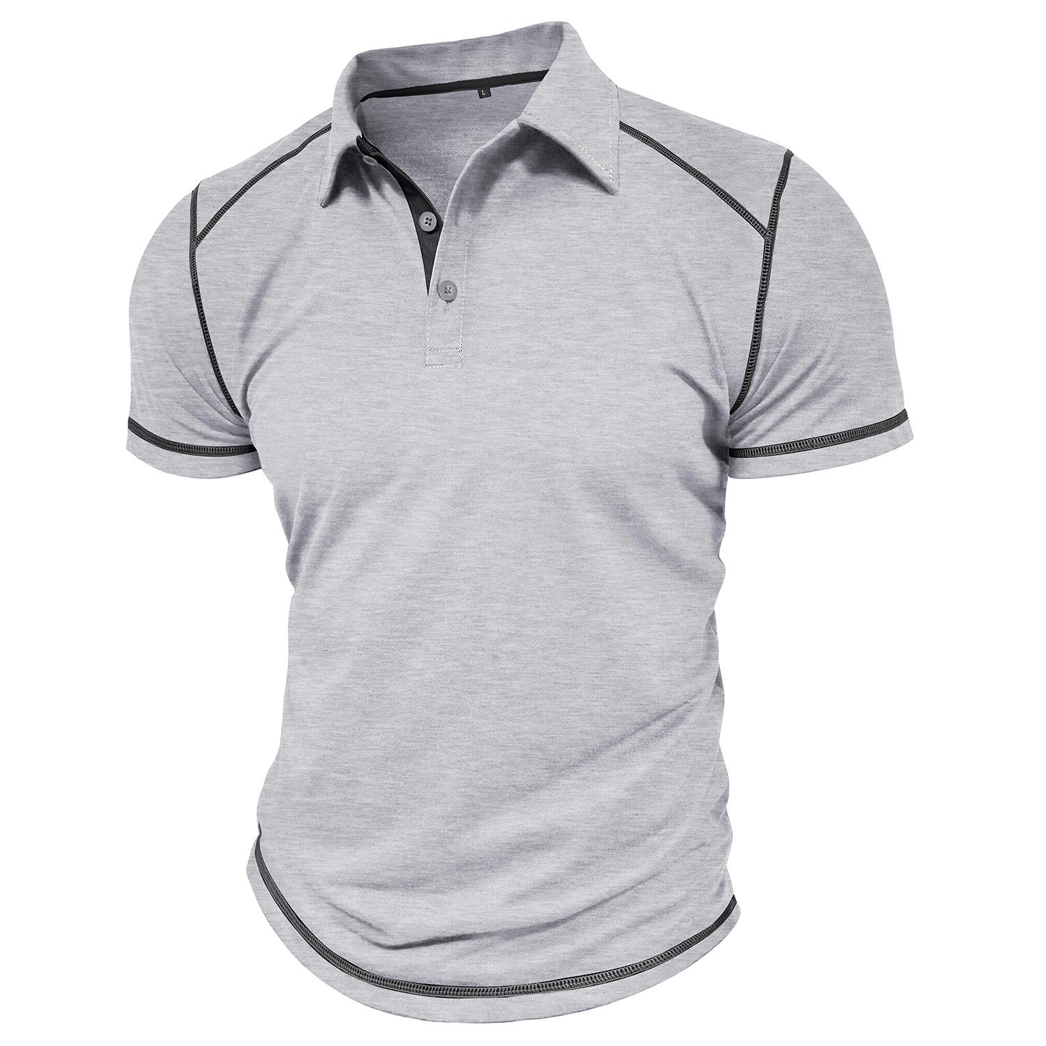 Bright Deer Polo T-shirt voor heren Katoen Korte mouwen Kleurblok Slim Fit Overhemden Ronde kraag Knoop Truien Lente Zomer Vrijetijdskleding L lichtgrijze kleur