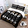 The pattern features "BOSS" text. Bedding sets Duvet cover sets Duvet covers Pillowcases(1 * Duvet Cover 2 * Pillowcases, without duvet insert)