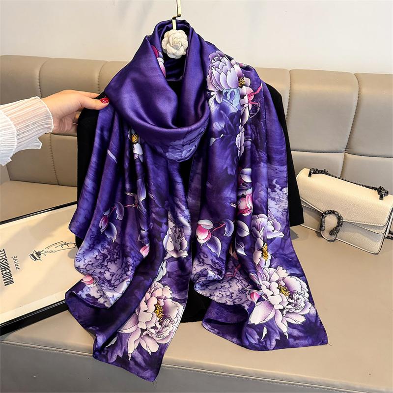 Fashion Impression Big Shawl Involves Women'S Seda Scarf  Luxury Satin Bandana Hijab Turban Foulard Summer Beach Stoles