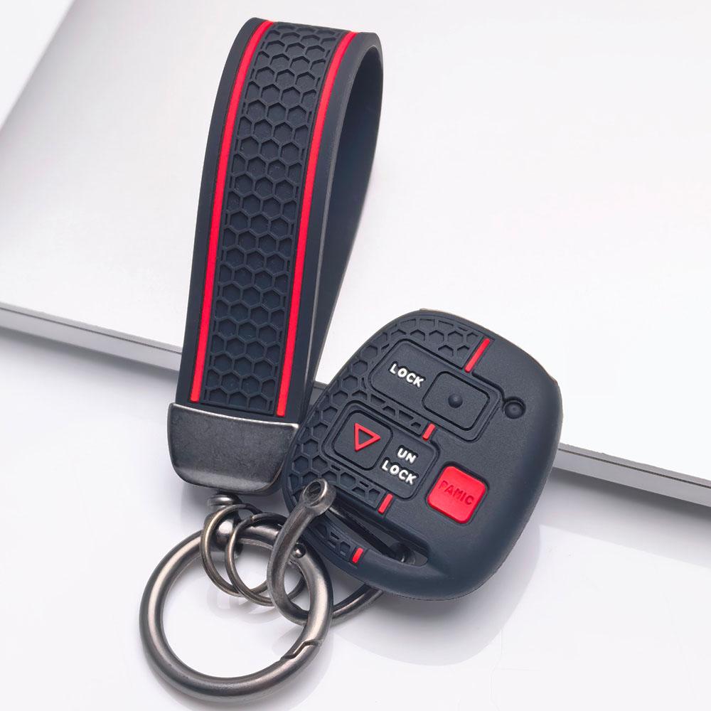 Silicone Key Fob Cover with Matching Wrist Strap for Toyota Camry Prado FJ Cruiser Previa RAV4, Fits Toyota Camry Cruiser RAV4, Protective Accessory