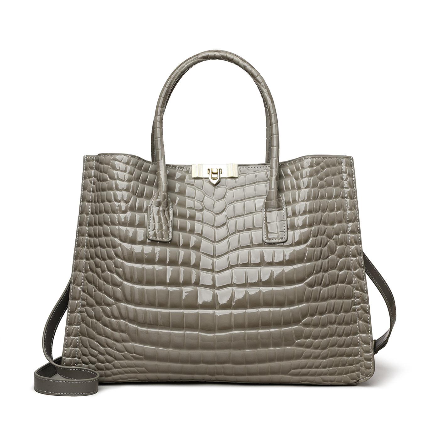 

Elegant Brown Croco-Embossed Cowhide Tote Bag – Refined Style for Travel & Everyday Use сірий