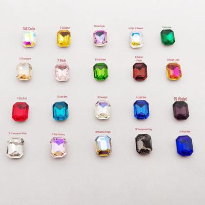Rectangular Octagonal Nail Art Stickers - Crystal Glass Diamond & Colored Sugar Gems