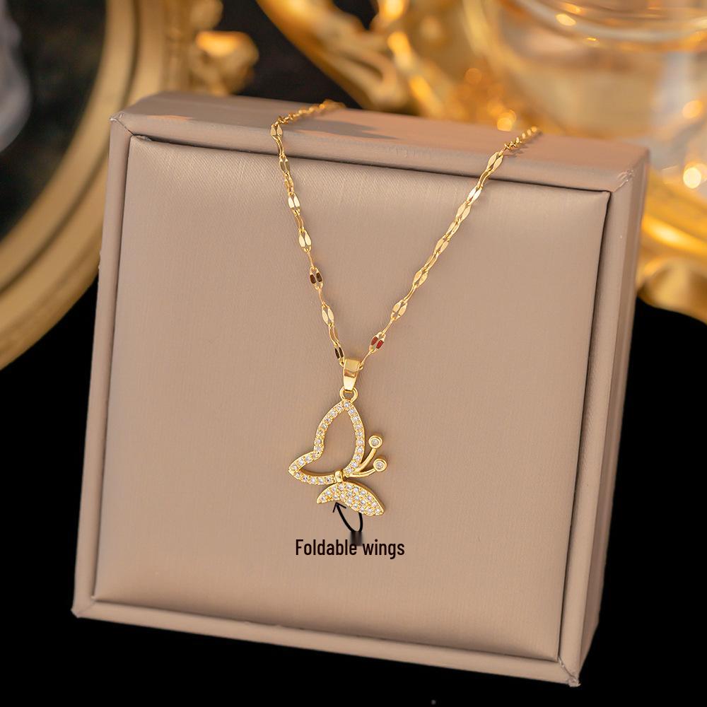 Chic Non-Fading Titanium Steel Necklace for Women with Unique Design and Sparkling Copper Pendant