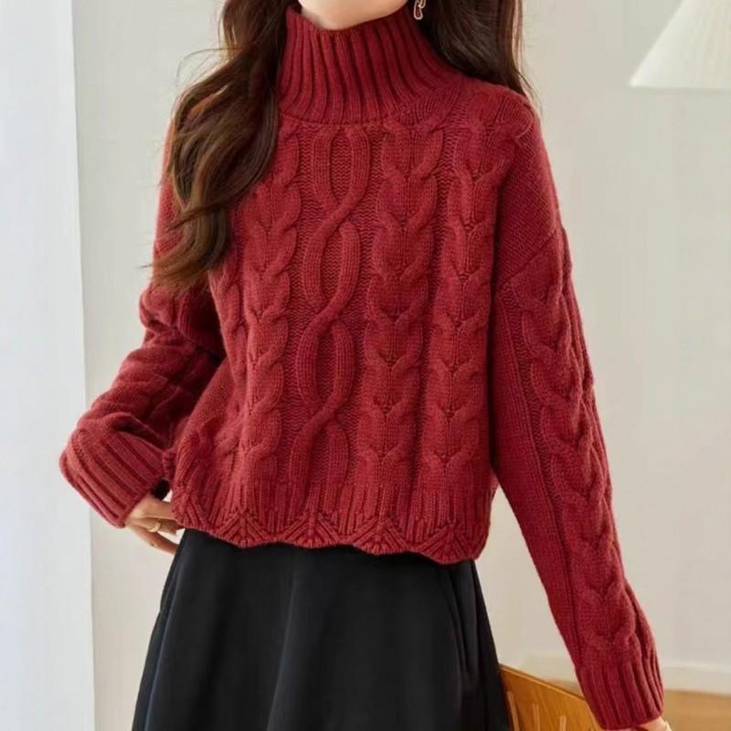 Womens Oversized Turtleneck Knit Sweater With Cable Loose Fit Fall Winter Casual Pullover