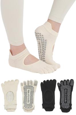 Supervised by a Physical Therapist and Instructor Pilates Yoga Grip Vanilla White X Night Black [LYKKELY] Women's Five-Toe Socks, Socks, Non-Slip,