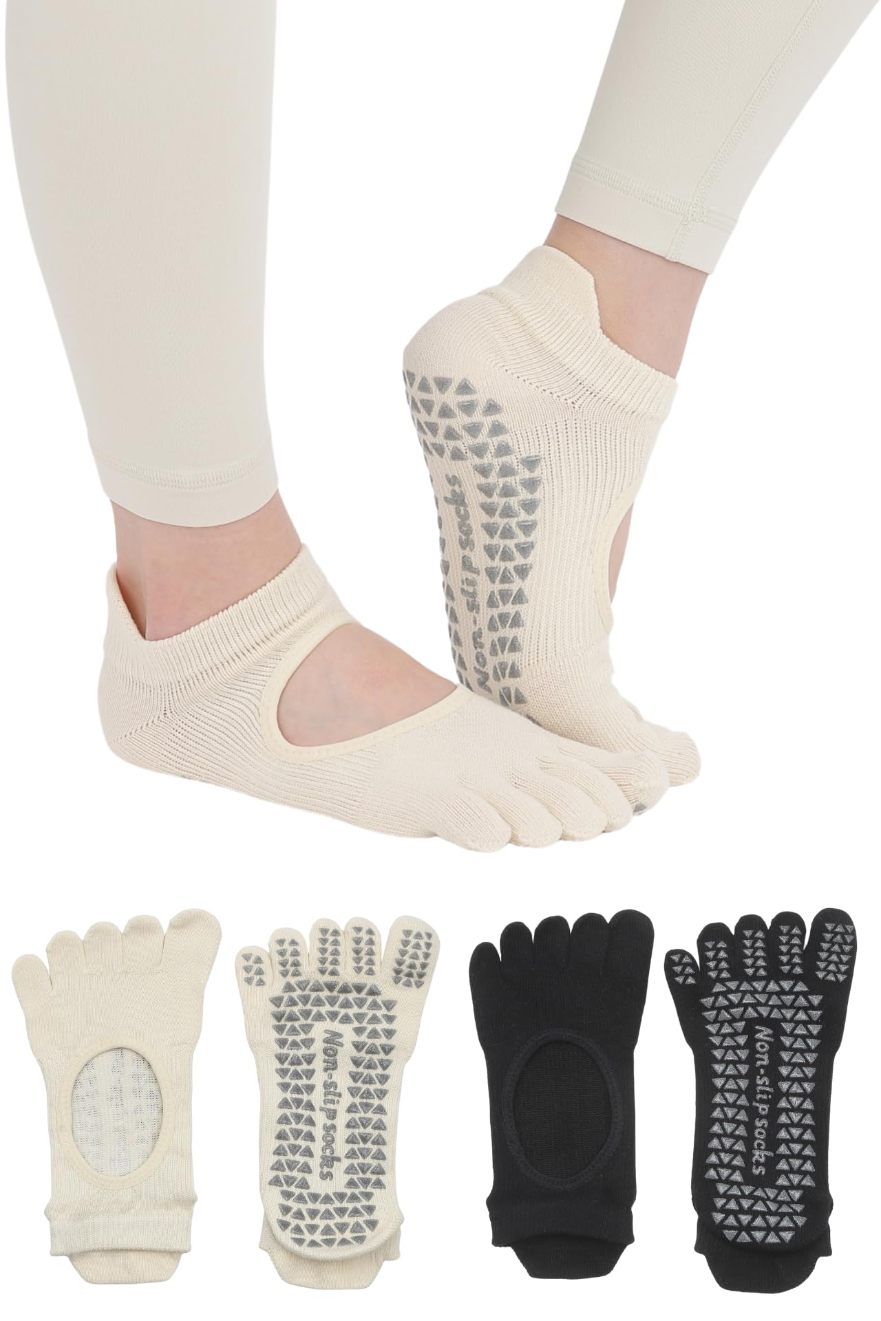 

Под наблюдением физиотерапевта и инструктора пилатеса йоги, с захватом, ванильно-белые x ночной черный [LYKKELY] женские носки с пятью пальцами, носки, нескользящие,