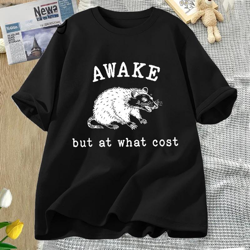 Awake But At What Cost Retro T-Shirt Funny Possum graphic T-shirs Sarcastic Sayings t Shirt Vintage 90s Rat Meme tshirt Tee