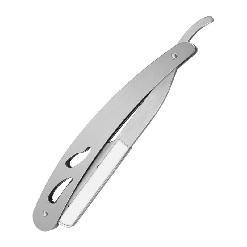 Men Shaving Barber Tools Facial Hair Razor And Blades Antique Sliver Folding Shaving Knife Stainless Steel Straight Razor Holder