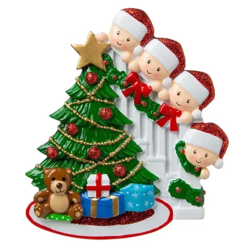 2025Christmas Tree Decoration Pendant DIY Name Blessing Santa Claus Resin Family Xmas Pendant Figurines Crafts Home Accessories