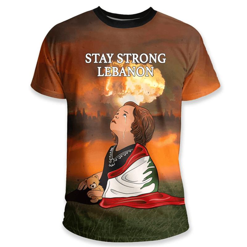The Republic-of Lebanon Map Flag 3D Print T Shirt Lebanon Coat Of Arms Graphic Tee Shirts Vintage Ethnic Short Sleeves T-shirts
