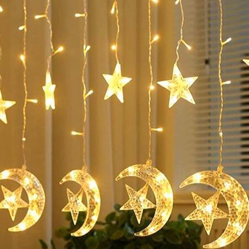1PC 3.5M120LED Star Moon LED Light String,powered by 3AA Batteries(excl),suitable for Bedroom and Ramadan Decoration