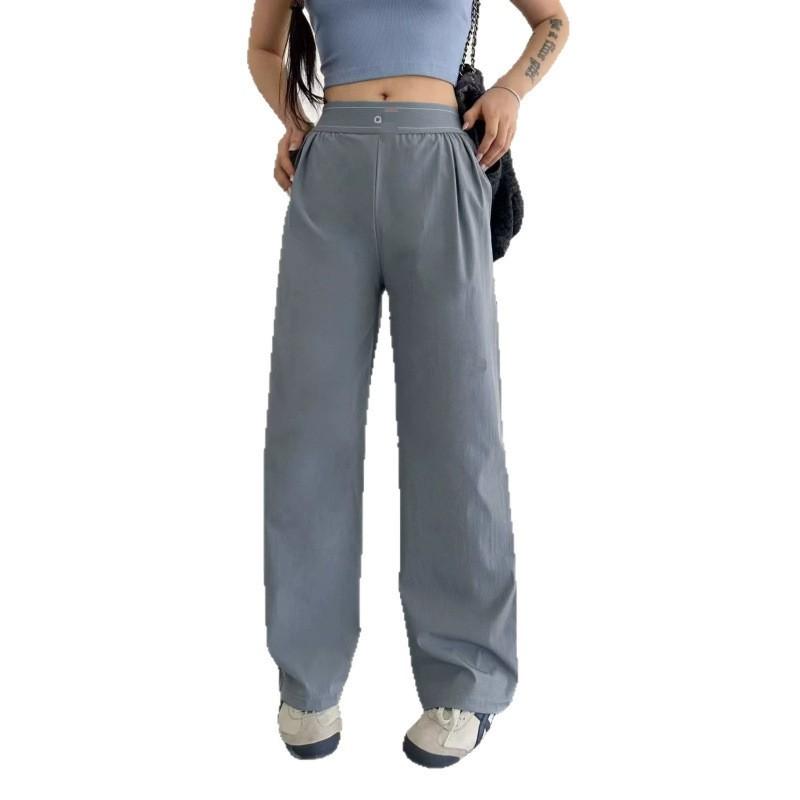 Letter Log Quick Dry Pants High Waist Straight Leg Stretch Casual Trousers Women