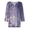 Damen V-Ausschnitt Freizeit Dreiviertelarm Knopf-Detail Top mit Blumenmuster