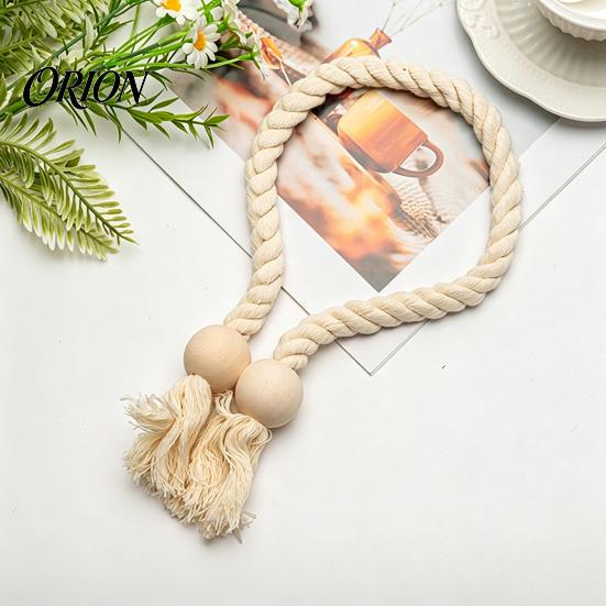 Reusable Magnetic Tiebacks 1Pc Boho Curtain Tieback, Twisted Rope Wooden Bead Quick Secure Ties Holders, Decorative Drapery Holdbacks for Bedroom