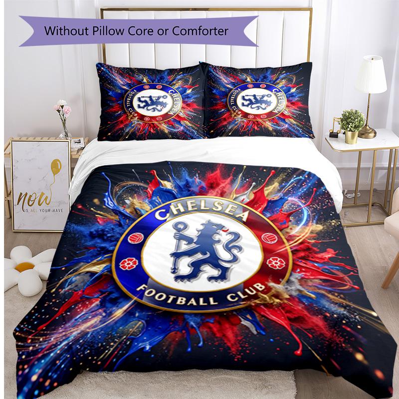 Set Lenzuola 3 Pezzi Stampato Chelsea FC Morbido Delicato sulla Pelle Lavabile Copripiumino e Federe Set Tutte le Stagioni Camera da Letto
