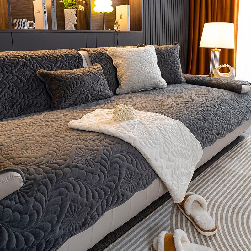 Simple New Milk Fleece Sofa Cushion Winter Plush Thickened Warm Non-Slip Seat Cushion Leather Sofa Cover Cloth Towel