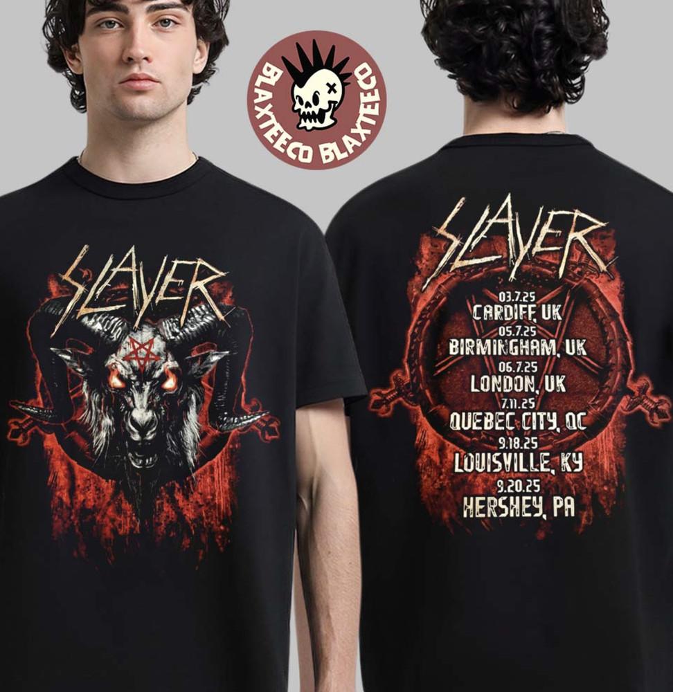 Merch Tour d'Addio degli Slayer 2025 Arte Testa di Baphomet Con Date del Tour T-Shirt Unisex