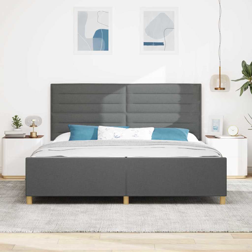 Bed Frame with Headboard Dark Gray 200 x 200 cm Fabric