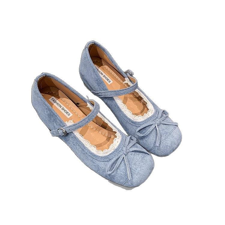 French fairy square head ballet shoes new autumn bow skirt single shoes soft-soled Mary Jane shoes