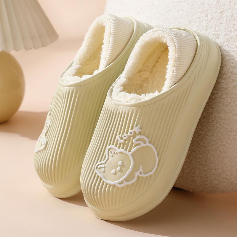 Women's Plush Cotton Winter Slippers with Heels & Men's Thick-Soled Soft Home Slippers for Outdoor Wear