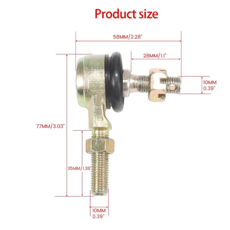 Go Kart Steering Ball Joint Replacement Pair, 10mm Main Pin Hole and 28mm Threaded End Length for 110-250cc Front End Linkage Repair Work