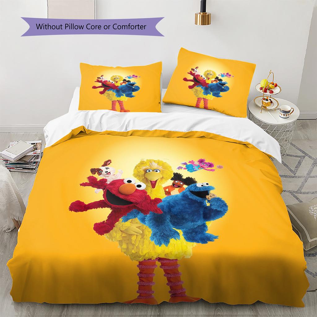 Sesame Street2 Pattern Bedding Quilt Set Home Decoration Gift (1 * duvet cover + 2 * pillowcase without core)