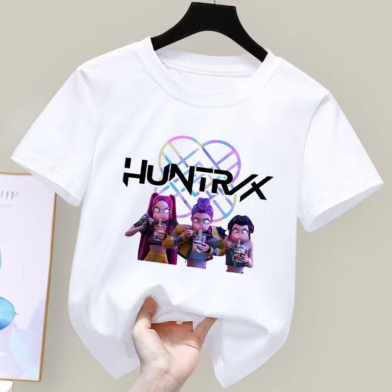 Summer Casual Children's K-pop Demon Hunter Short-sleeve T-shirt with Cartoon Print, for Boys and Girls