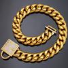14mm Wide Gold Dog Leash and Titanium Steel Collar with Paved Diamond Buckle