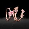Sweet Pink Heart Shaped Cut Zircon Rings for Women Luxury Gold Tone Multi-layer Branch Dainty Bling Ring Jewelry